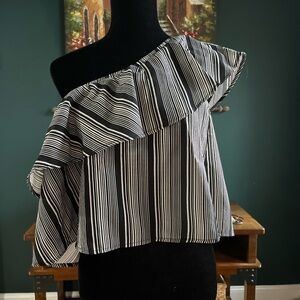 Glam Black and White Striped Off-Shoulder Blouse